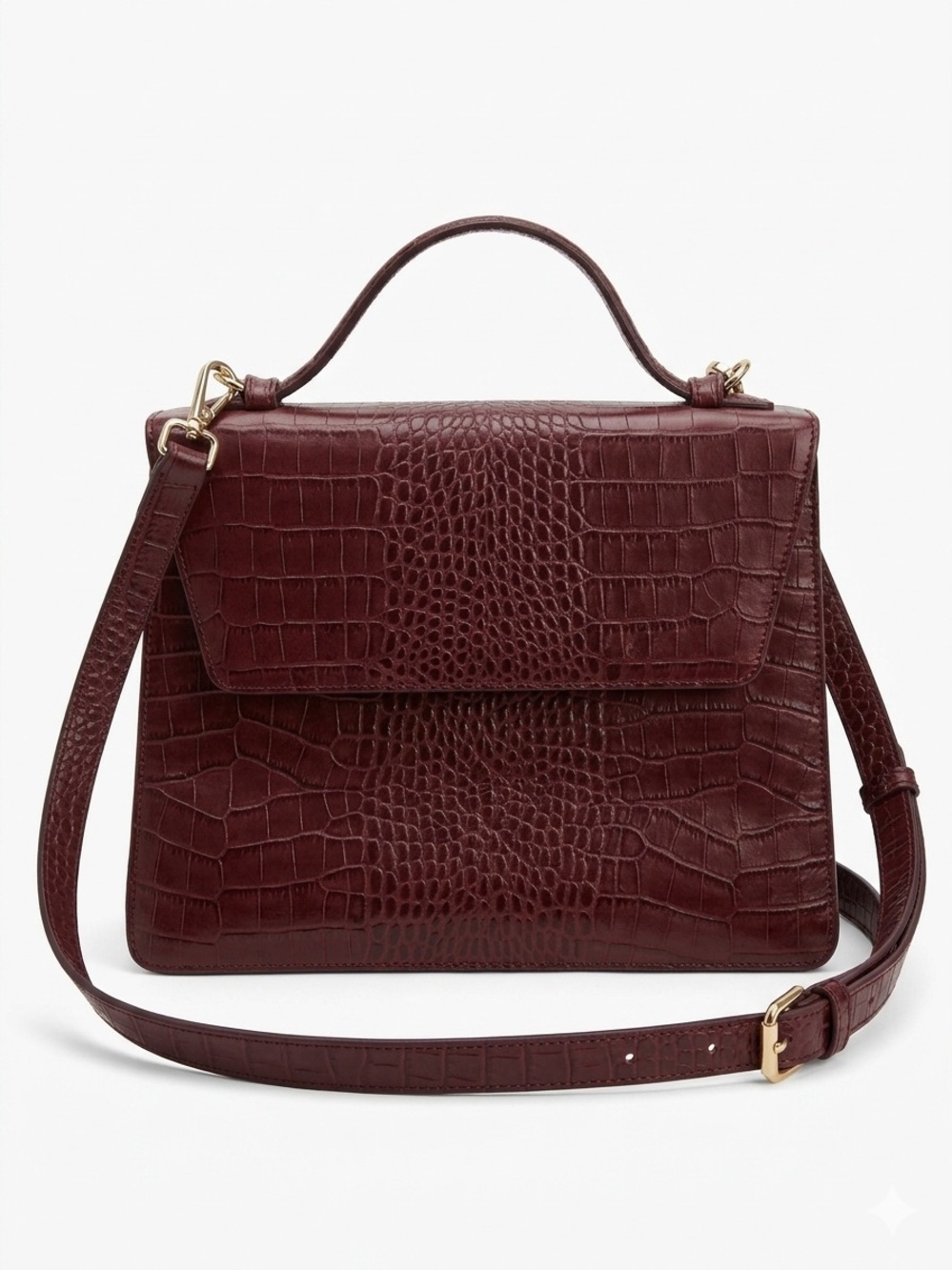 Structured Croc-Embossed Top-Handle Satchel burgundy color